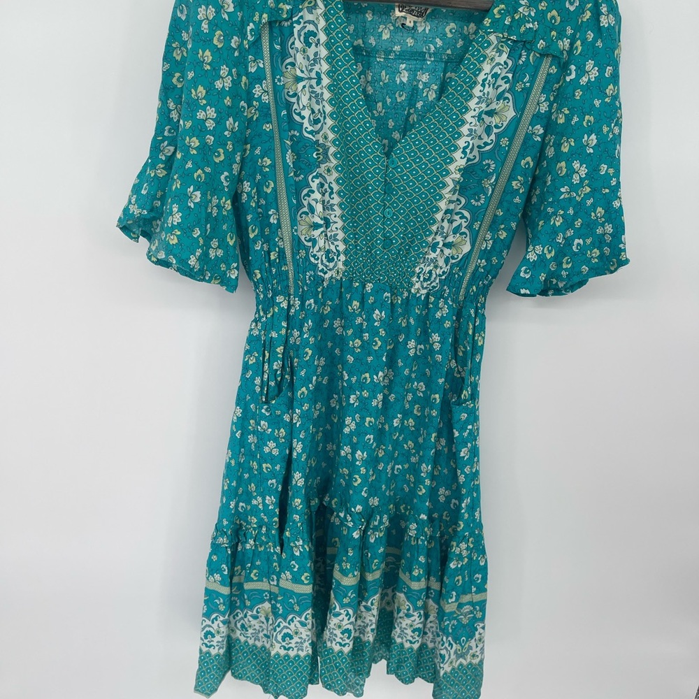 Jaase Teal and White Floral Midi Dress